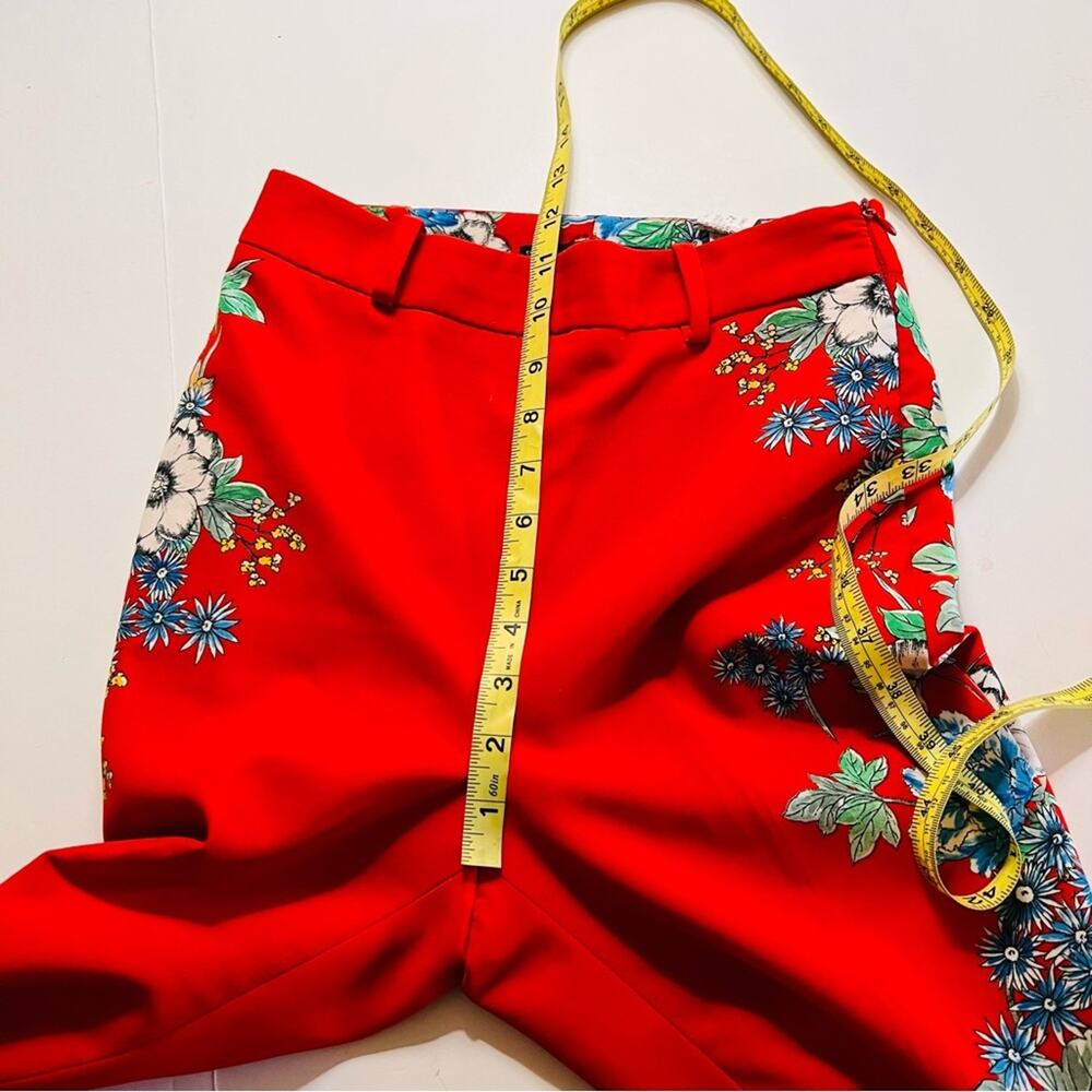 Zara Red Floral Hi arise Crop Pants Size XS Red - Picture 11 of 12